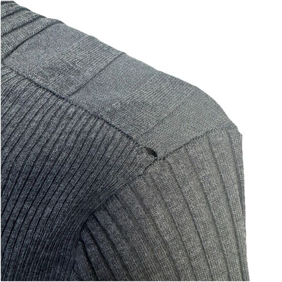 INC Sweater Size M Gray Ribbed Fitted Y2K 90s Faux Wrap V-Neck Babydoll Empire - Picture 3 of 6